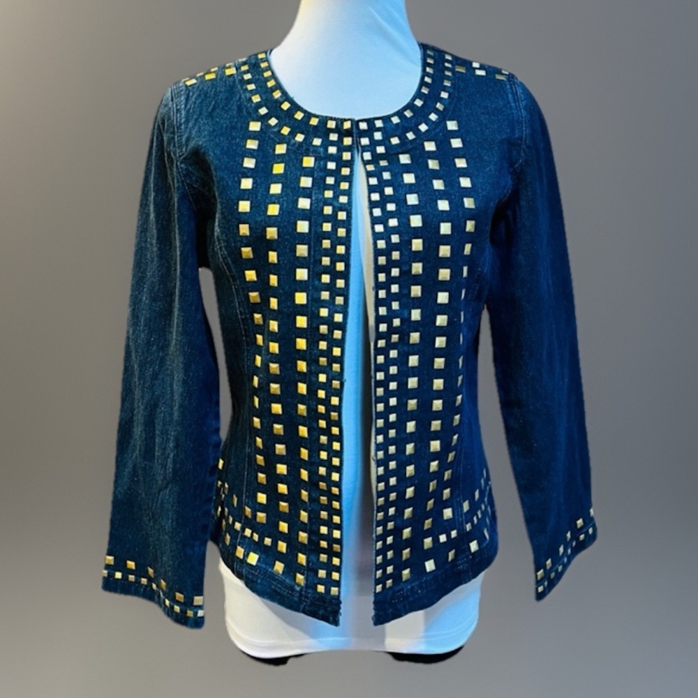 NWT~DG2 Diane Gilman Indigo Denim Jean Jacket with Metallic Studs $79.90 sz S